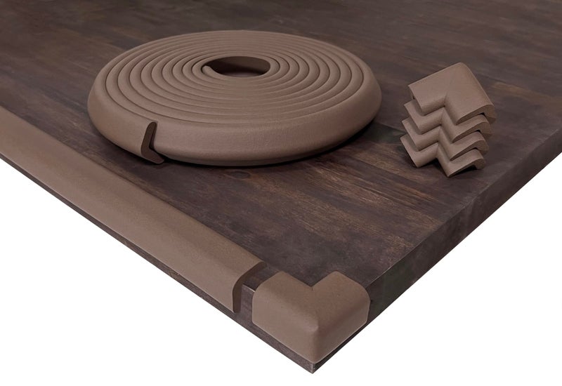 KidKusion Table Cushion | Made in USA | 16 Feet Edge + 4 Corners | Brown | Baby Proof Furniture Edge and Corner Guards - Image 1